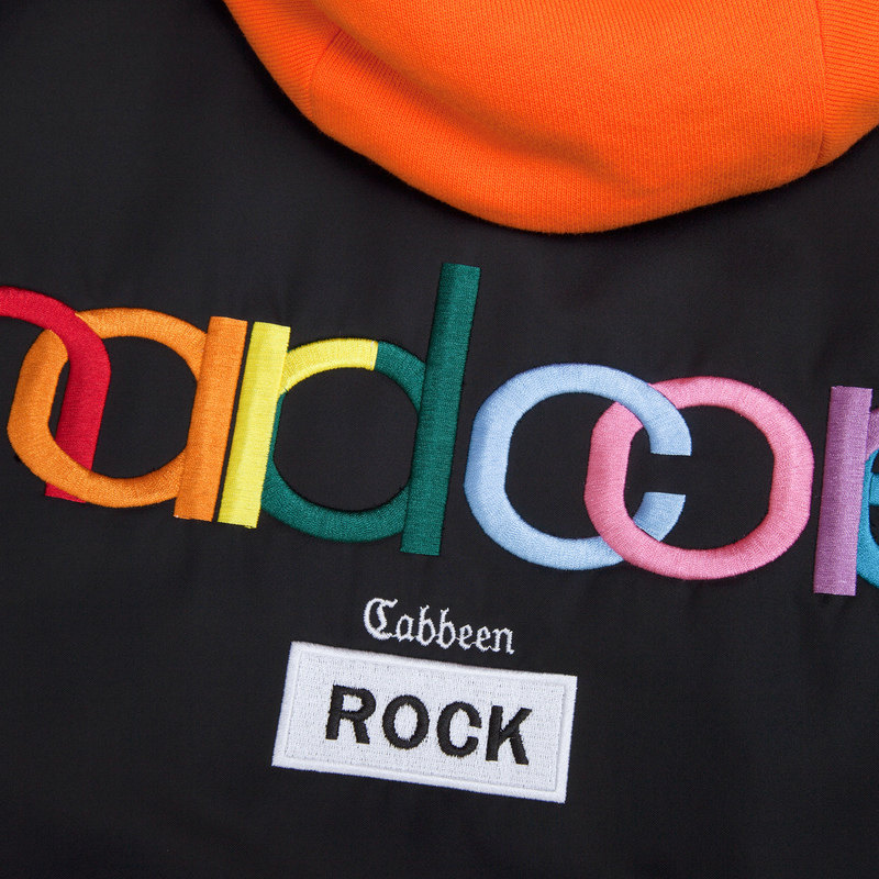 卡宾男装黑色连帽棉衣夹克时尚字母刺绣青年秋冬帅气外套a