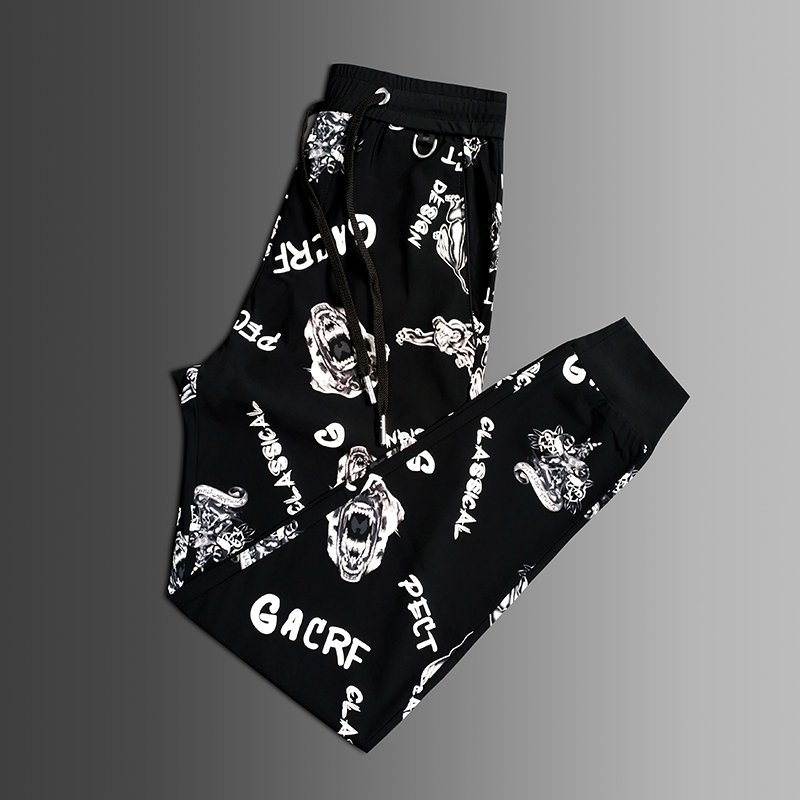 冰丝休闲裤男夏季薄款凉爽钓鱼花裤子潮流印花宽松运动速干束脚裤