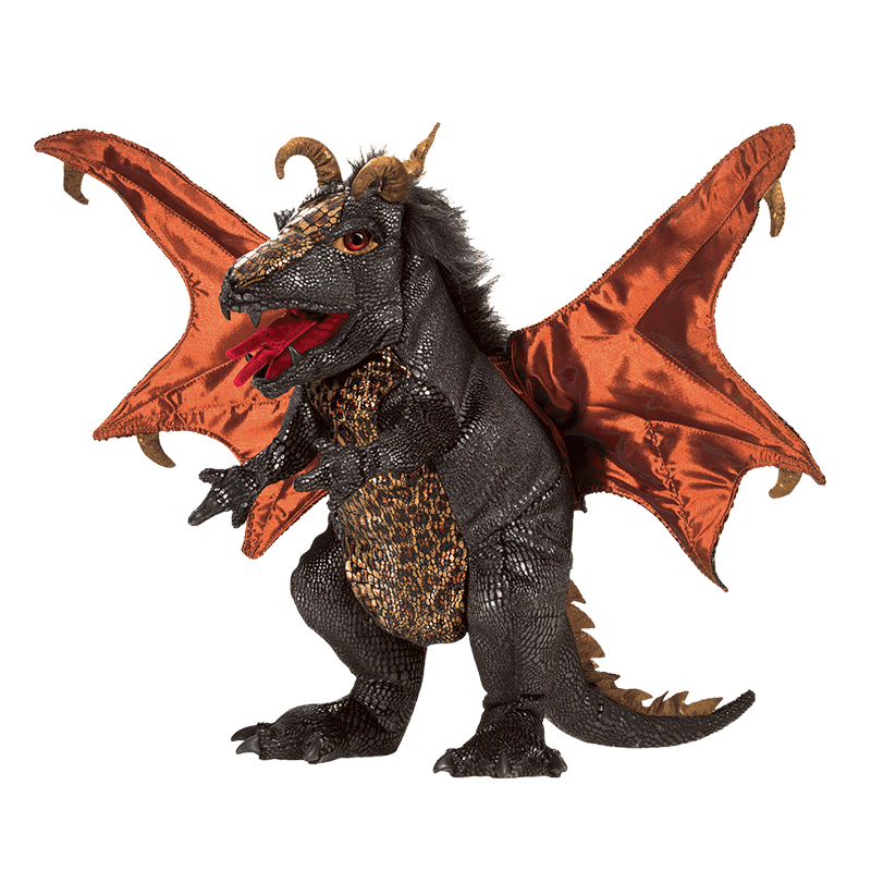 folkmanis美国儿童手偶黑龙毛绒玩具讲故事幼儿恐龙早教毛绒布艺类