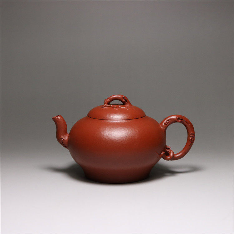 手工宜兴兴纯紫砂壶茶壶茶具周俊大红袍梨皮朱泥全茶壶