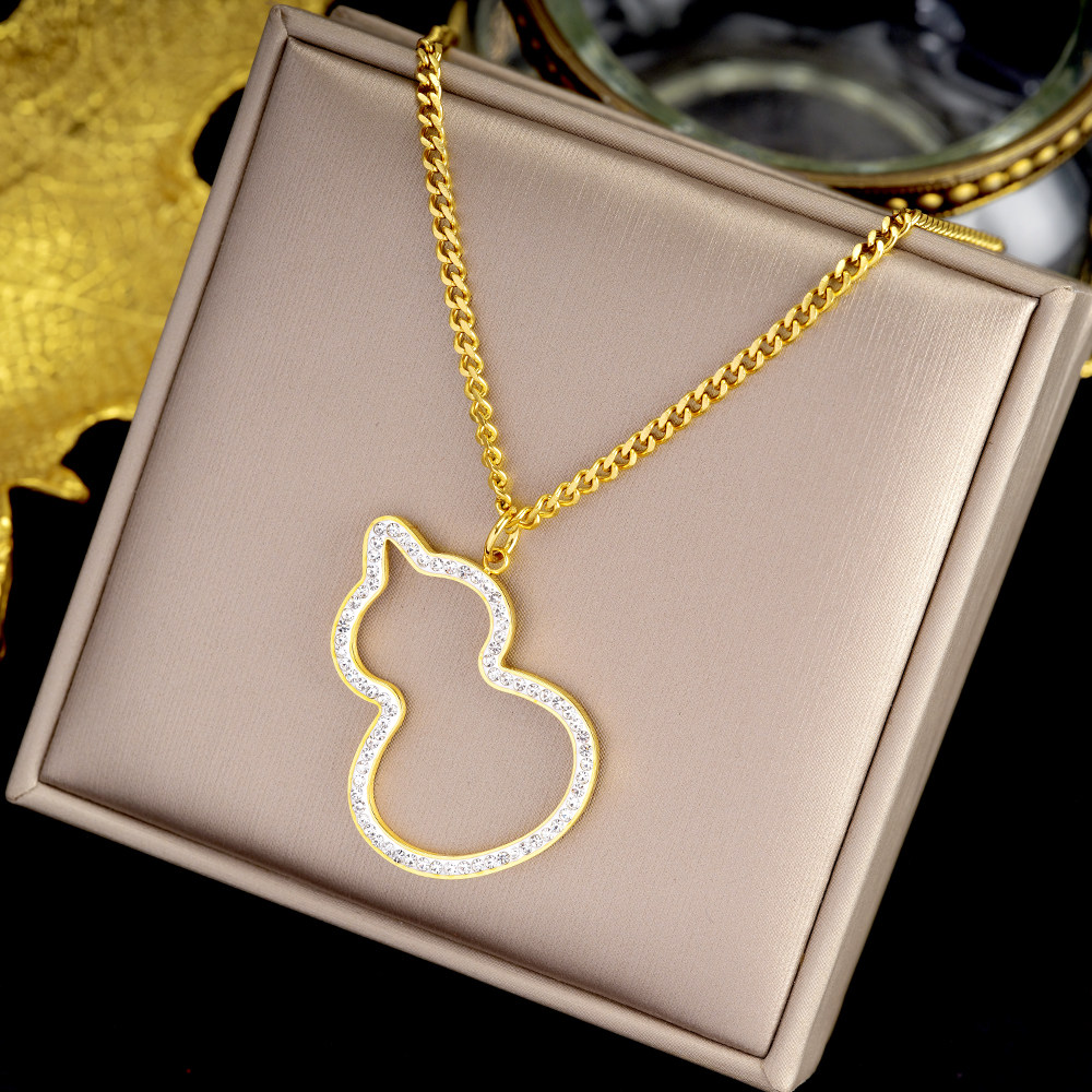 中国国风微镶镂空招财葫芦项链女钛轻奢高级项链