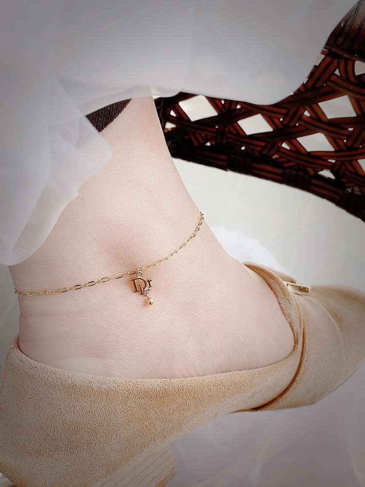 气质韩国正品14k黄金脚链字母时尚简约金脚裸礼物脚饰