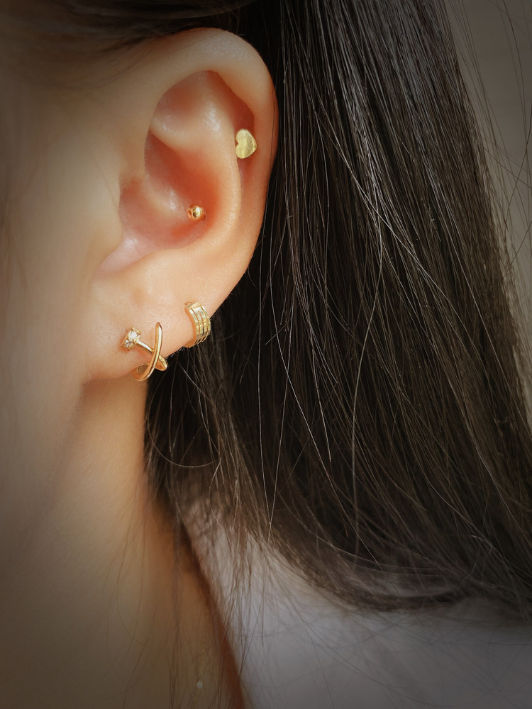 轻奢款 韩国进口纯10k黄金耳钉女 气质钉子款圆球堵螺丝耳骨钉女