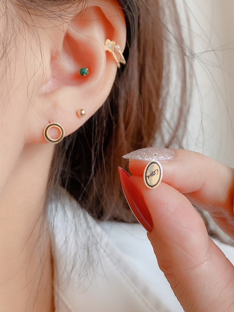 酷感耳骨螺丝金螺丝椭圆圆型圆圈简约耳钉黄金耳饰