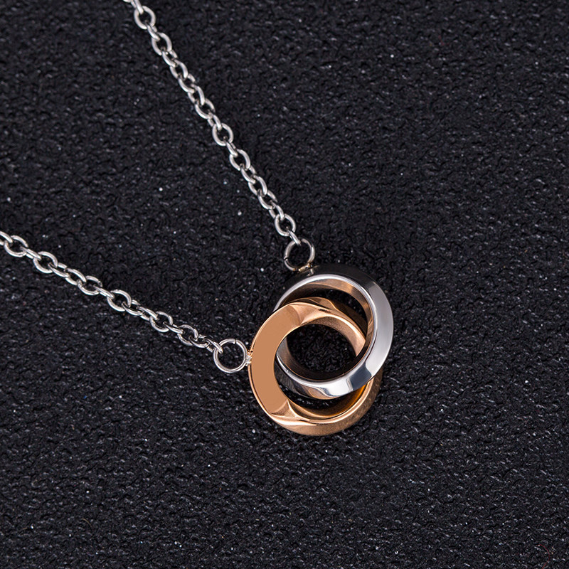 小ck项链男女锁骨链情侣款双环三色双扣网红潮人学生情人节送礼物