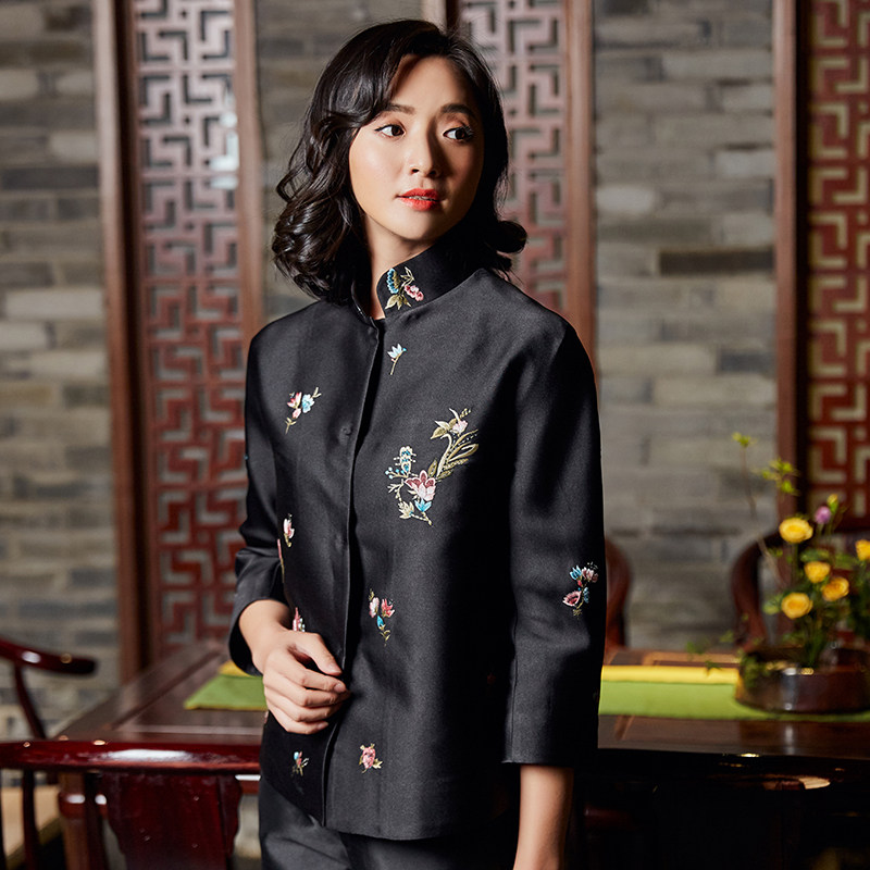 春季袖短女式唐装真丝国风中国短上衣新品良七上衣