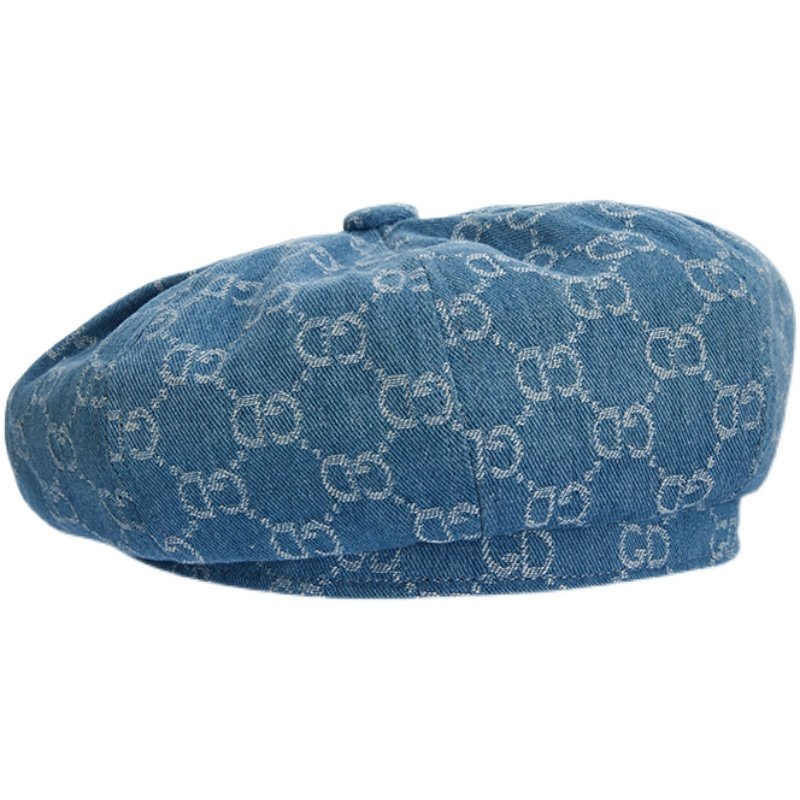 thegreenparty贝雷帽字母印花牛仔复古时髦八角帽显脸小帽子