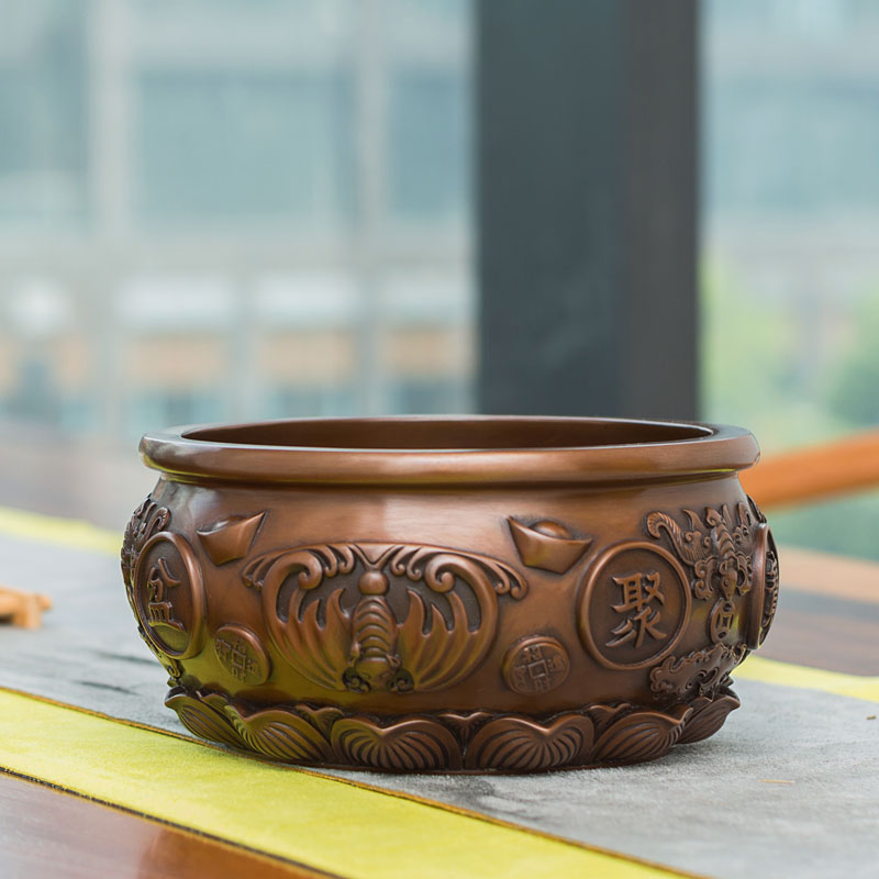 铜之纯紫紫铜莲花聚宝盆进宝摆件铜器工艺品办公桌摆件