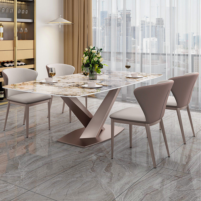 亮光岩板现代简约轻奢2021新款饭桌 伊信家具餐桌