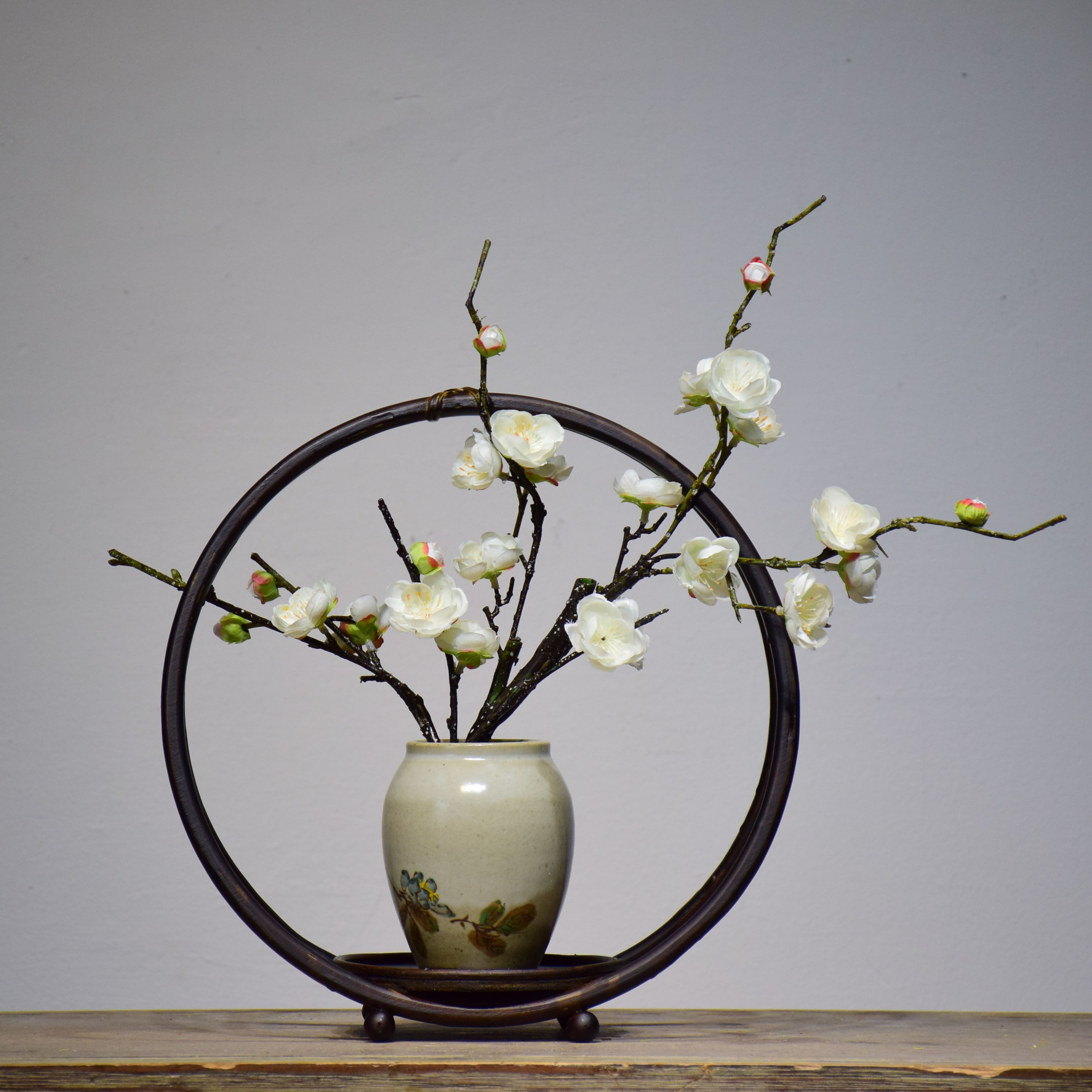 新中式陶瓷复古花瓶禅意竹编插花客厅酒店办公室样板房家居装饰品