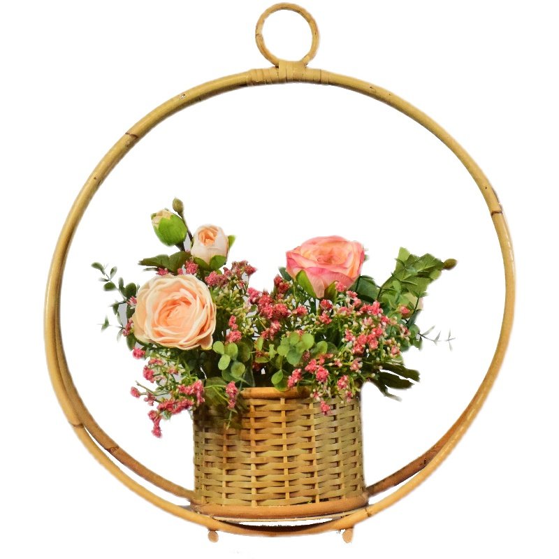 手工竹编藤编花篮挂式创意插花客厅民宿禅意花篮