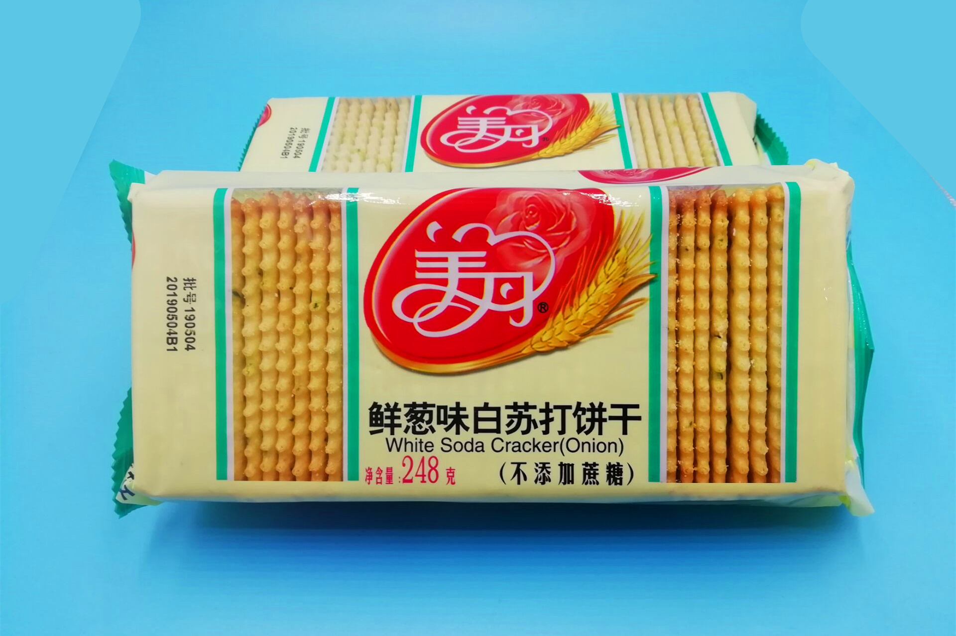 美丹白苏打饼干248g无蔗糖芝麻味鲜葱味原味苏打梳打饼干咸味零食