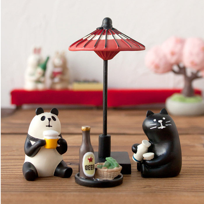 日式zakka和风樱花酒会刺猬熊猫文鸟树脂桌面摆件
