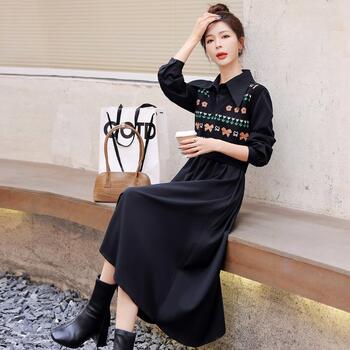 Retro knitted vest shirt dress suit for women 2023 autumn new style retro British chic two-piece set