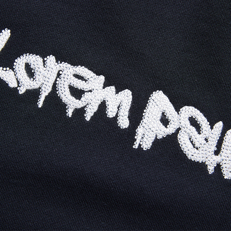 tch轻奢潮牌字母女孩烫钻黑色卫衣圆领衫男女卫衣