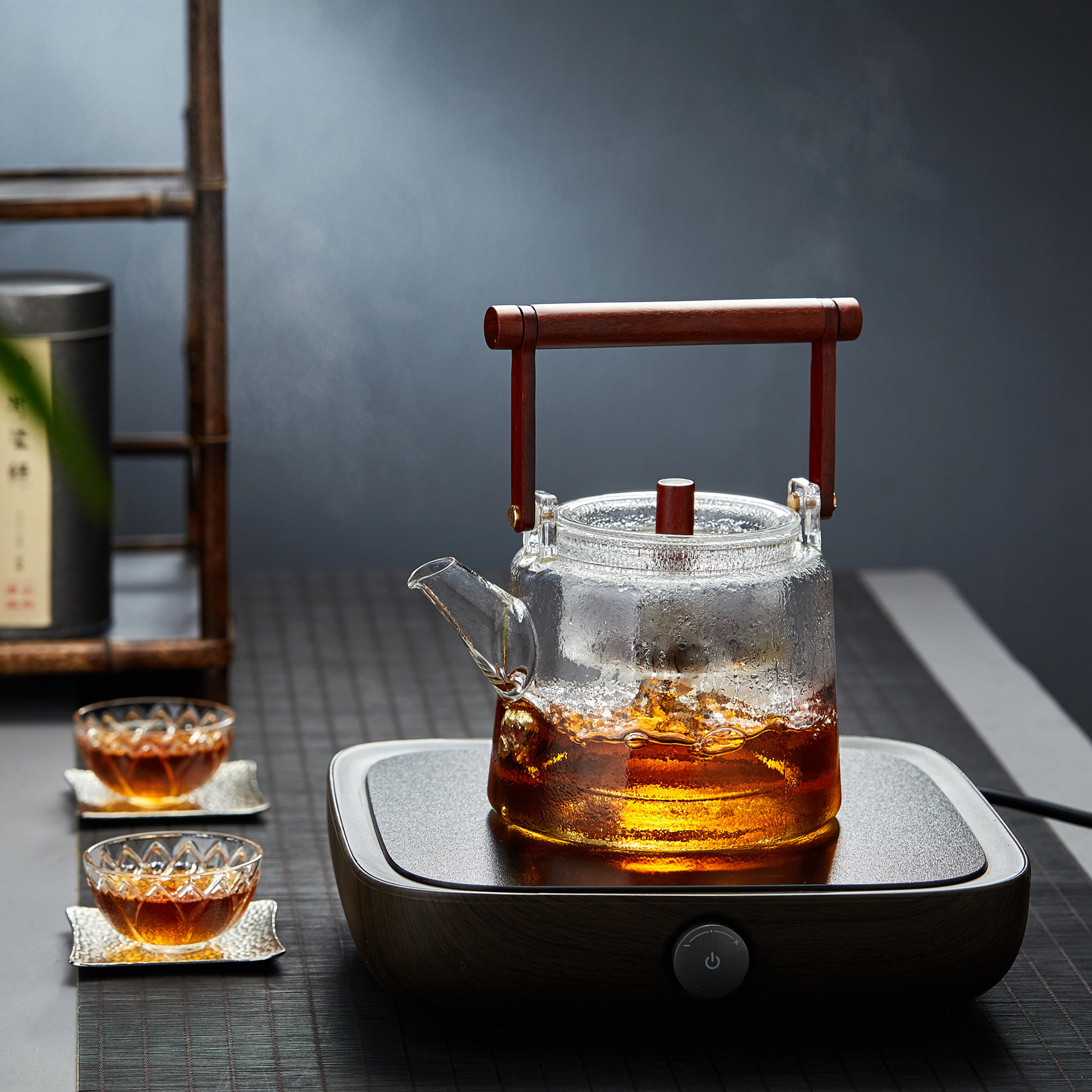 茶壶圣裔金鼎红木蒸煮两用双内耐热玻璃泡茶茶壶
