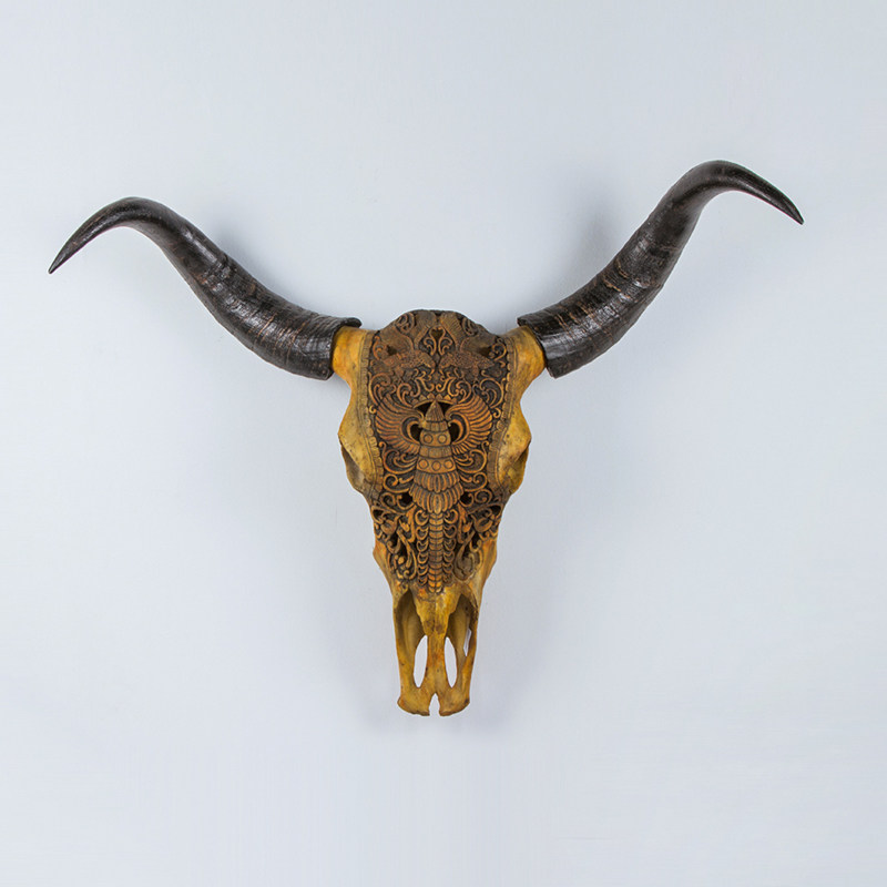 仿真野牛头骨牦牛长角牛头骨 创意墙壁装饰挂件会所酒吧背景墙挂
