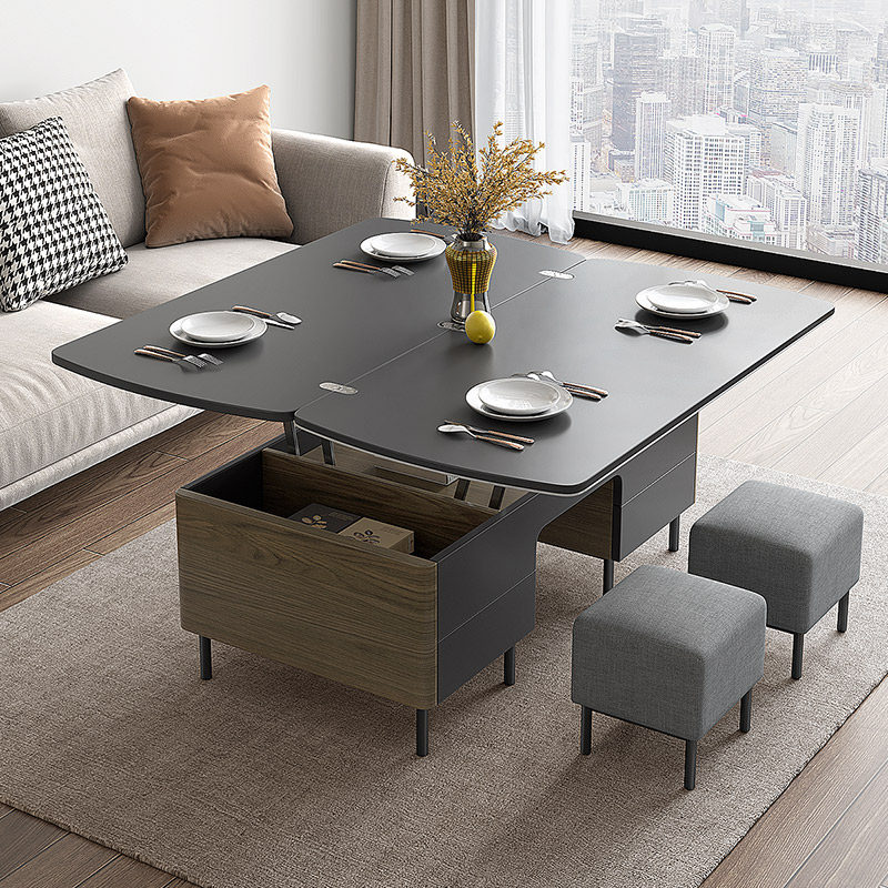 多功能岩板升降茶几折叠餐桌两用小户户型现代简约茶几