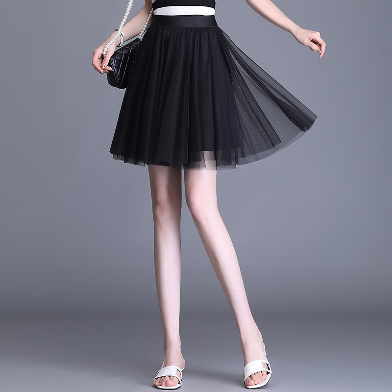 女士百褶女裙仙女超火ins蓬蓬网纱半身高腰半身裙