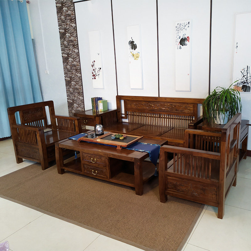 沙发鲁班一木实木抽屉雕花简约新中式中式整装实木沙发