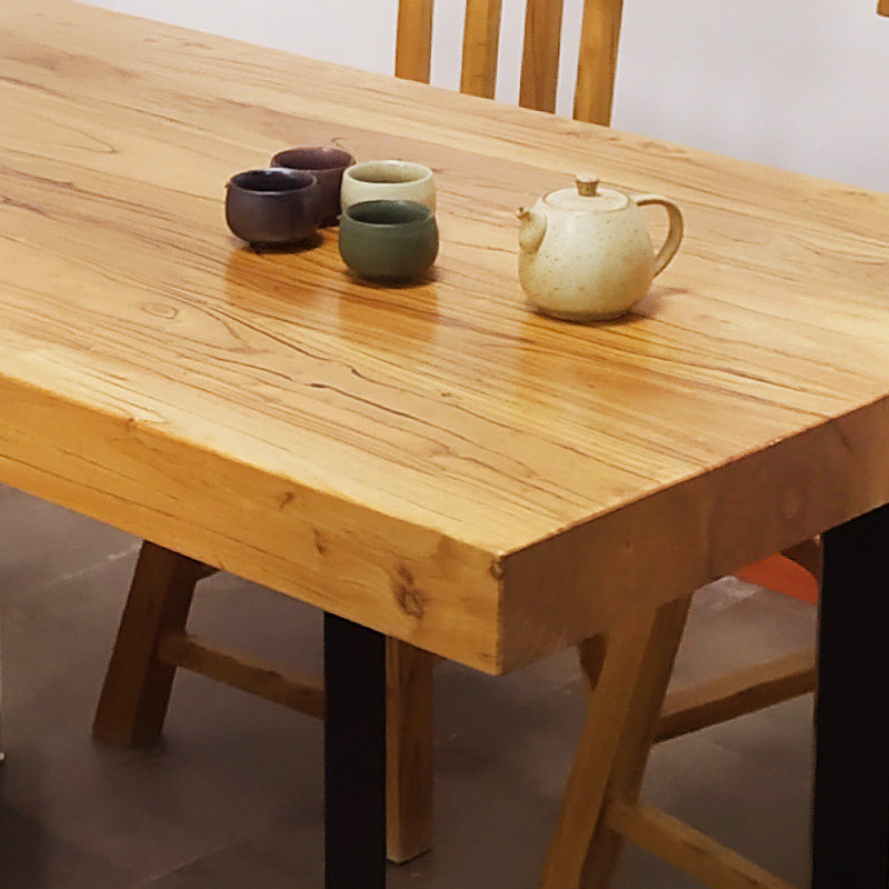 餐桌鲁班一木榆木实木铁艺现货简约桌椅组合实木餐桌