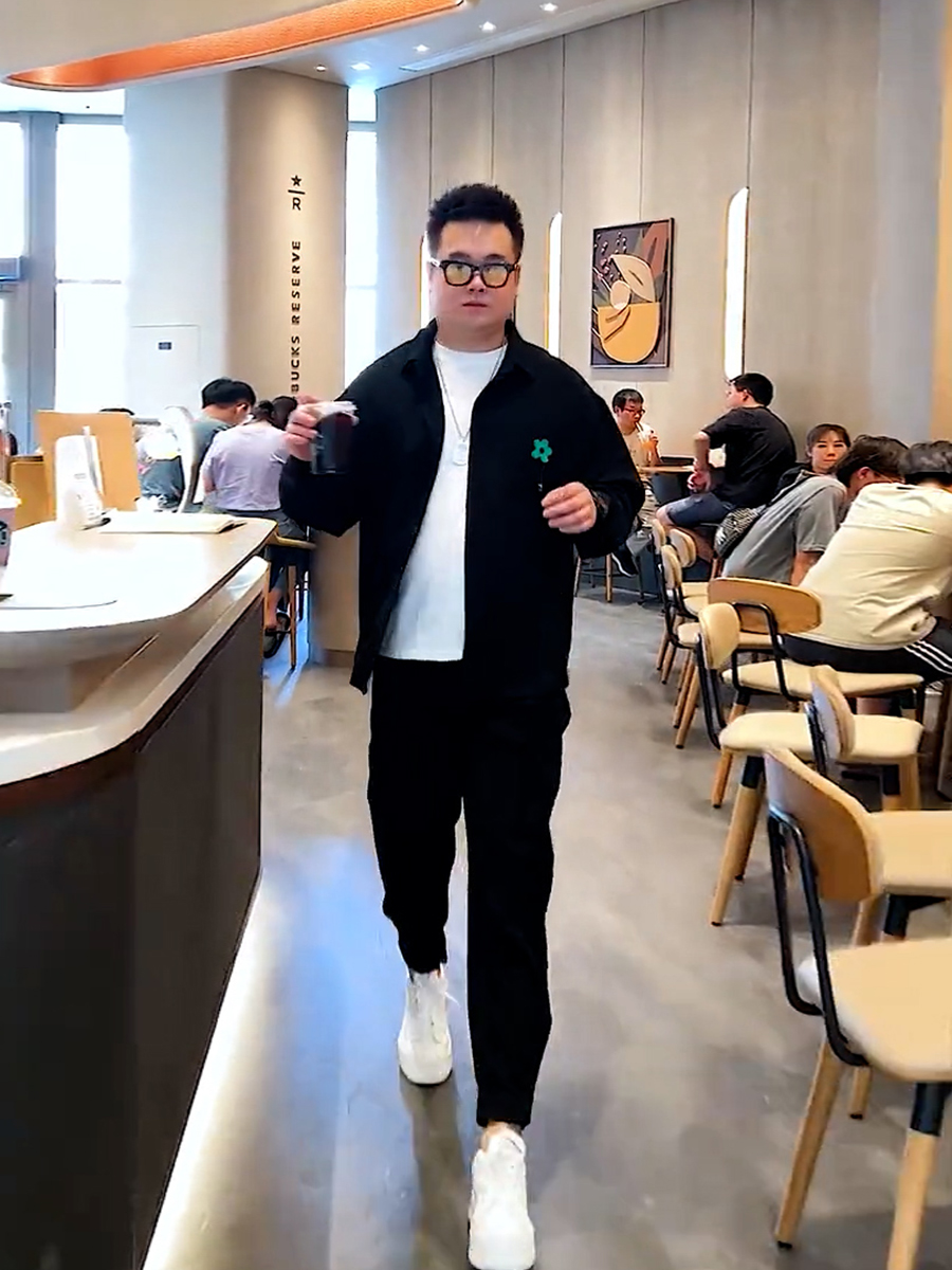 春秋季微胖男生显瘦穿搭长袖衬衫华夫格大码胖子显瘦搭配外套男士