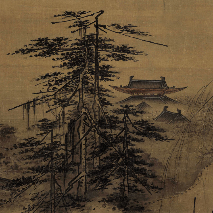 仿古画宋马远踏歌图名画真迹复制品挂轴画中式卷轴书房玄关山水画