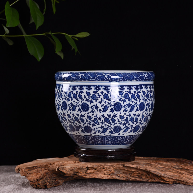 陶瓷瓷缸花盆青花缠枝莲陶碗莲鱼缸书画水草鱼缸