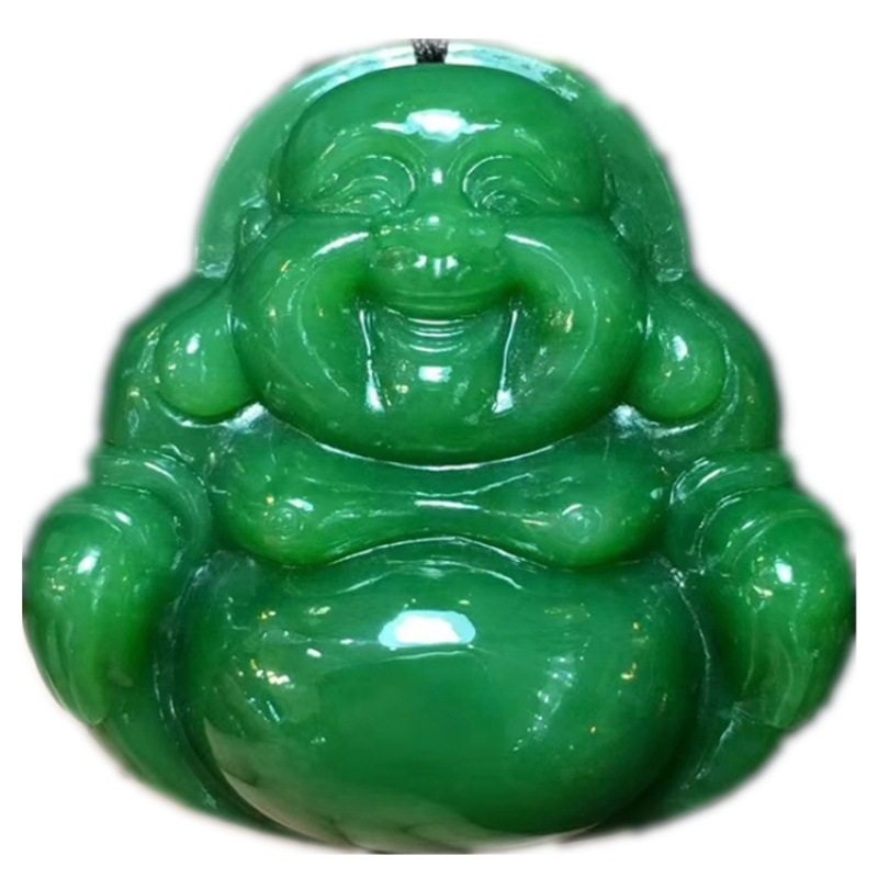 和田碧玉坐佛吊坠俄罗斯老料绿色弥勒佛玉玉佛其他特色工艺品