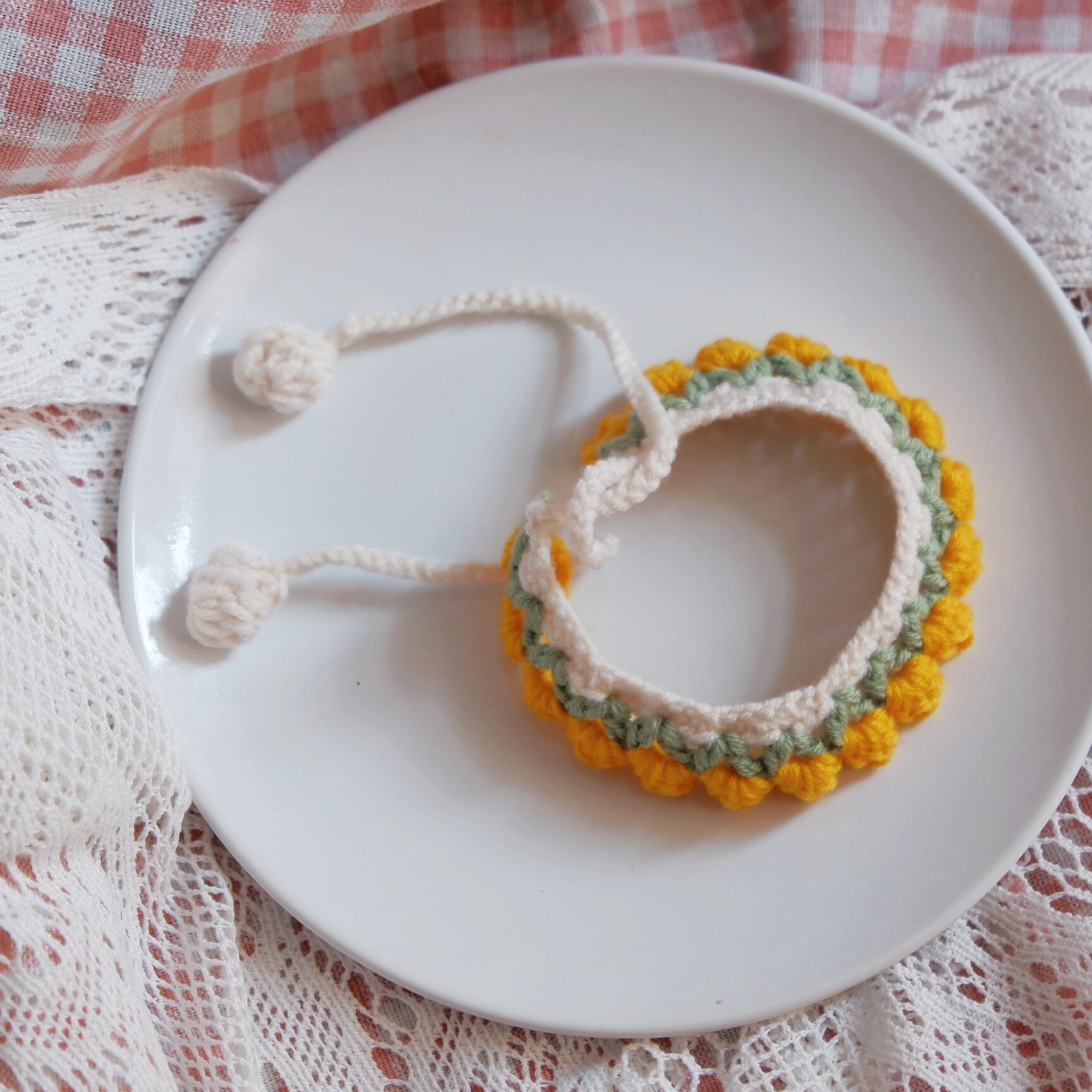 郁金香猫咪宠物项圈可爱脖子针织手工编织diy项圈