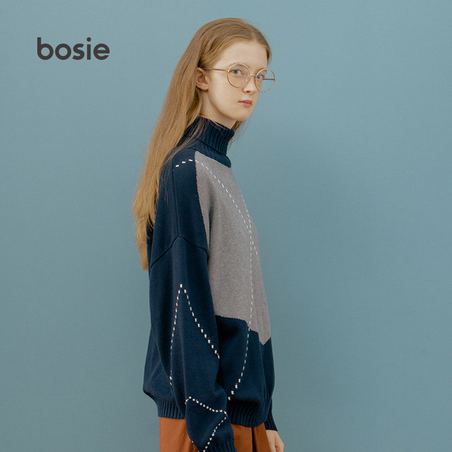 bosie retro sweater male couple female tide brand long-sleeved bottoming hit color hedging high collar loose ins autumn 1322 bosie retro sweater male couple female tide brand long-sleeved bottoming hit color hedging high collar loose ins autumn 1322