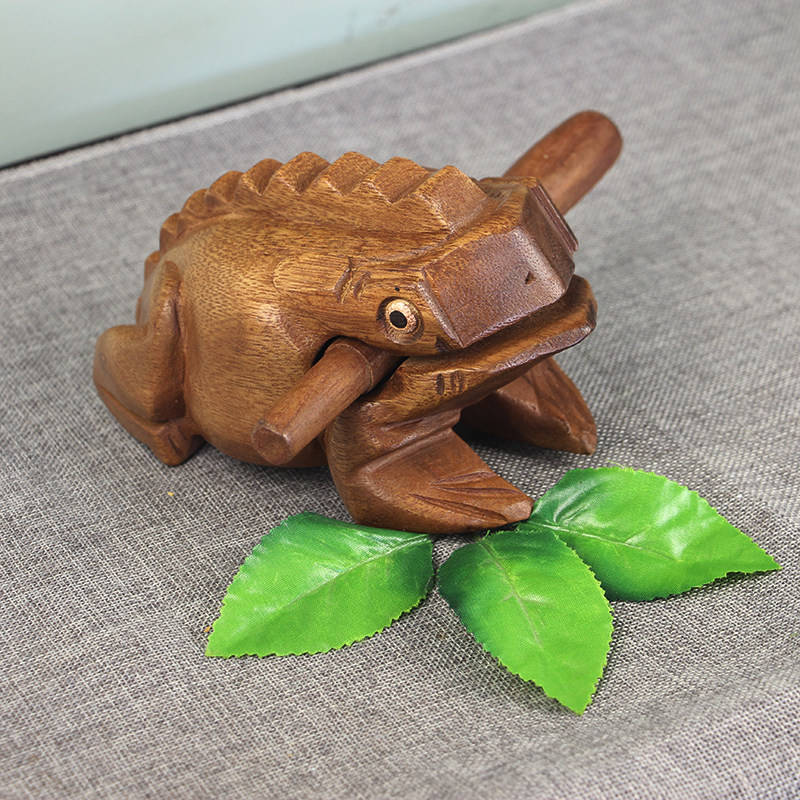 木鱼泰国招财蛙蛤蟆蟾蜍木质木雕雕刻发声青蛙摆件
