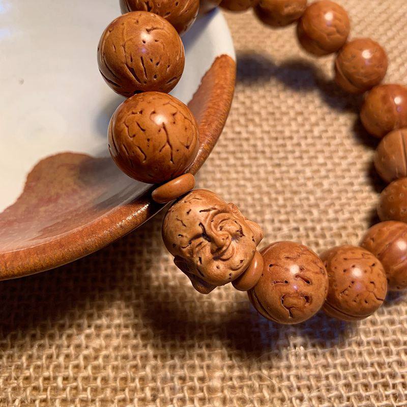 桃核光珠手串野生脑纹山手工打磨圆光手持脖挂佛珠