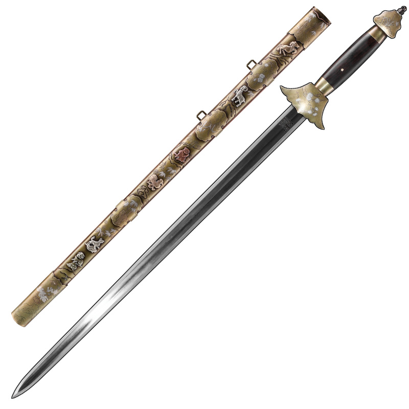 万福君子剑花纹钢十二生肖梅兰竹菊八面清剑龙泉禾字号宝剑未开刃