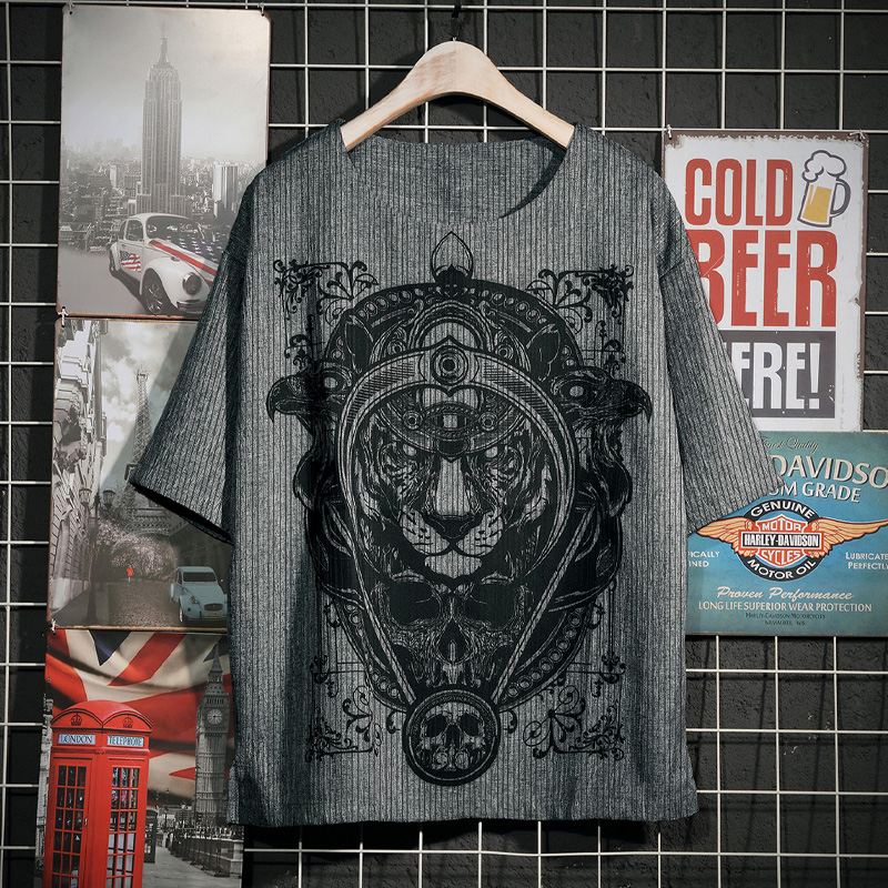 短袖t恤男夏季仿亚麻半袖宽松潮流五分半截袖男装大码七分潮体恤