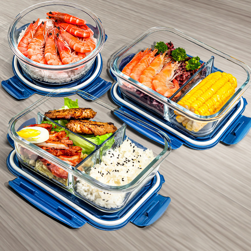 玻璃饭盒微波炉加热专用用的学生上班族带饭餐盒保鲜盒