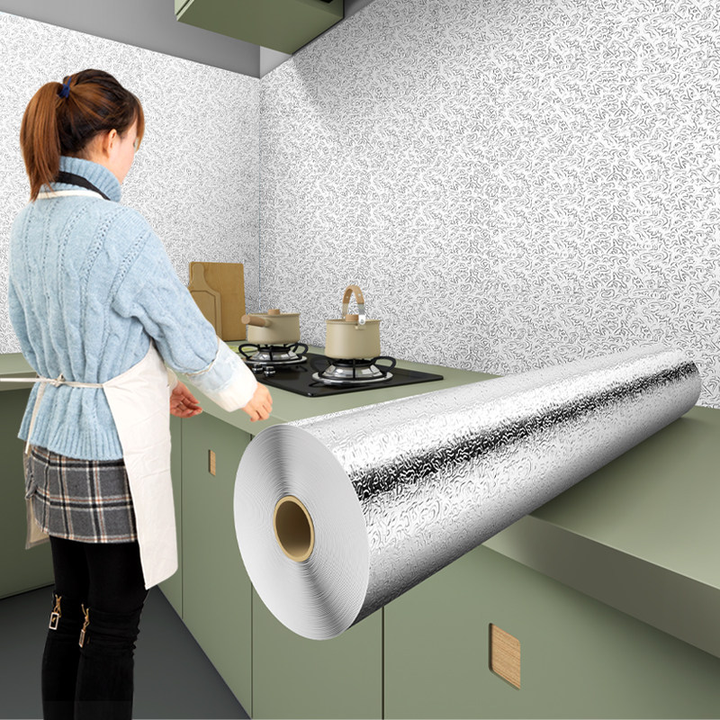 墙纸自粘防水防潮防霉墙贴壁铝箔锡纸防火耐高温厨房防油贴纸柜子