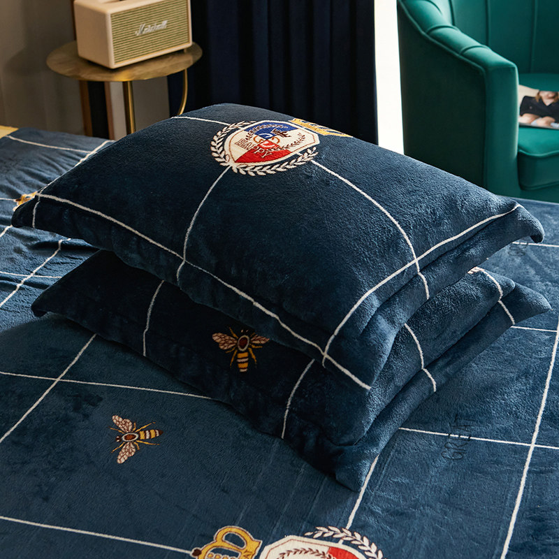 冬季珊瑚瑚绒枕套一只一对装拉链式加厚法莱绒枕套