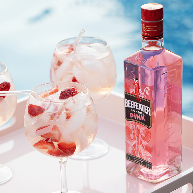 英国进口beefeater富达粉红红金风味配制制酒700ml金酒