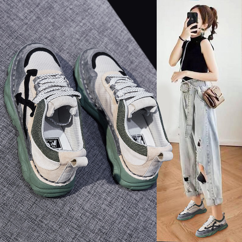 真皮休闲女鞋2021春秋新款学生运动百搭加绒棉鞋女冬孕妇老爹鞋