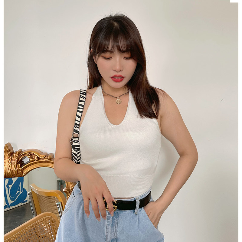 喜吾挂脖ins女内背心吊带针织性感微胖辣妹背心吊带