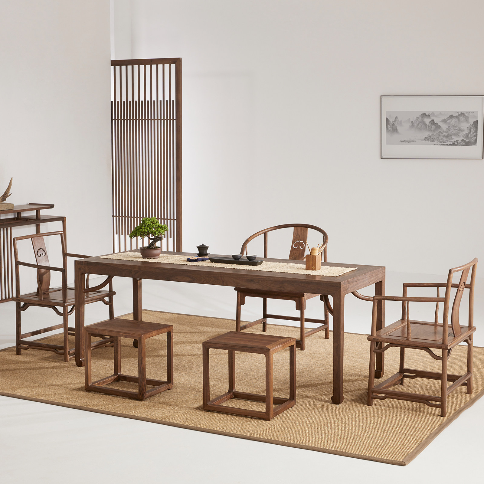 新中式黑胡桃实木圈椅现代简约太师椅小户型单人茶椅子休闲官帽椅