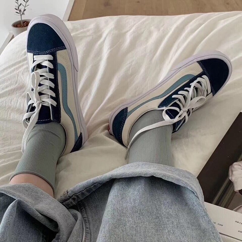 万斯范斯style36白蓝汽水系列蓝莓低帮帆布布鞋海军帆布鞋