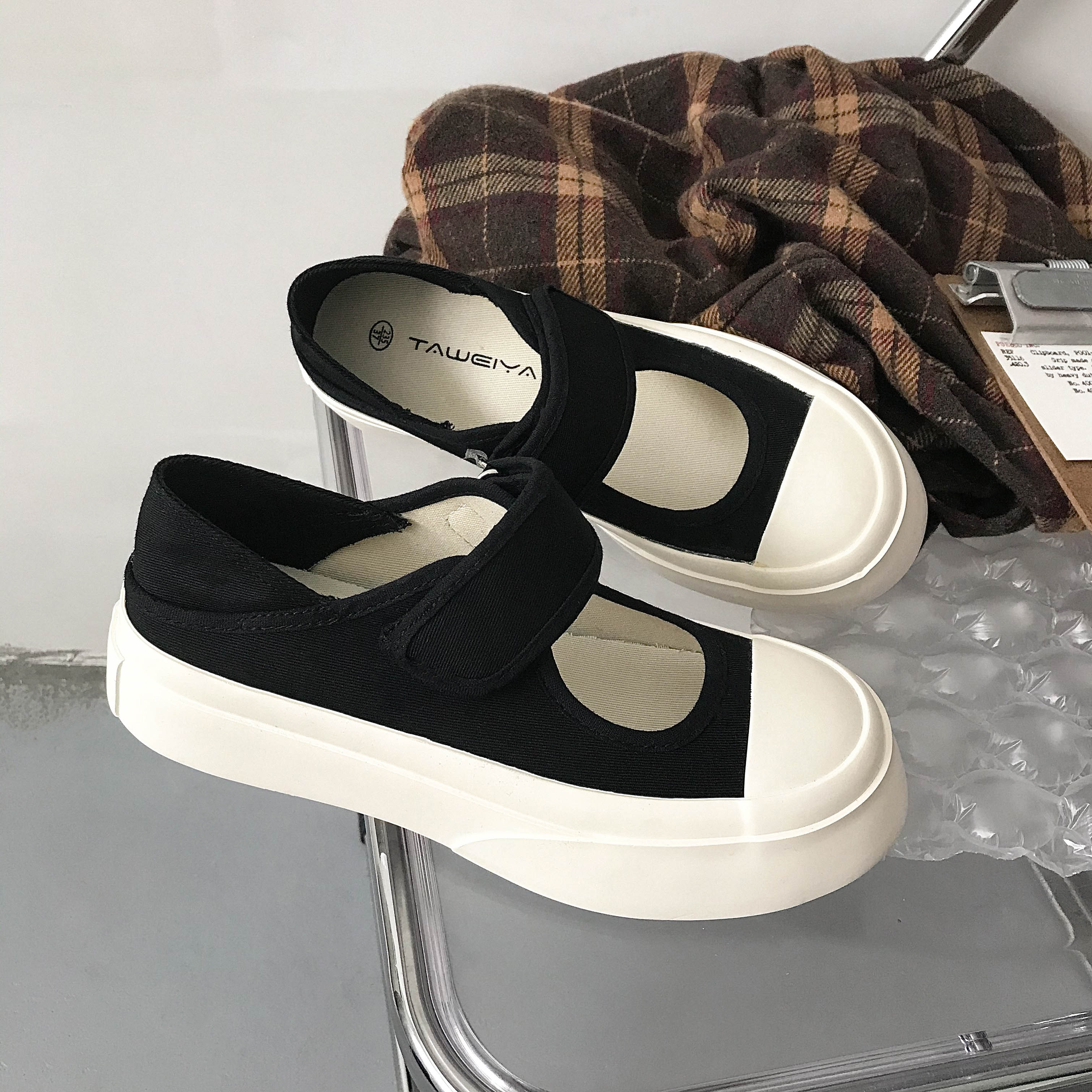 可爱日系圆复古玛丽珍帆布布鞋夏季薄款厚底两穿单鞋