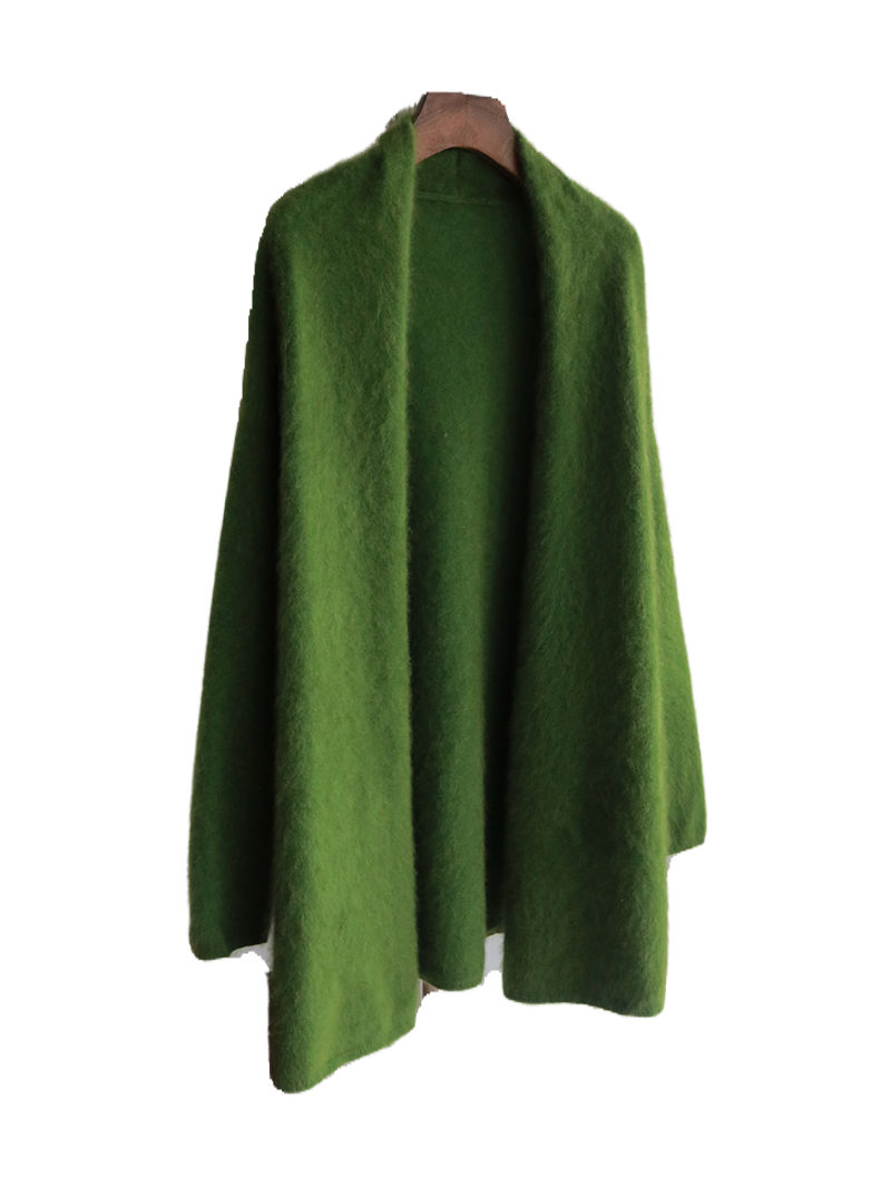 鼎级工艺特种白厂丝浣熊绒拉毛羊绒中长针织开衫毛衣