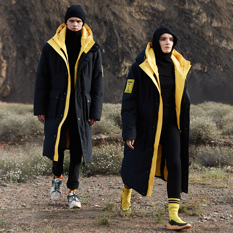 DY工装风青年休闲长款羽绒服男中长款加厚情侣装派克服2021年新款