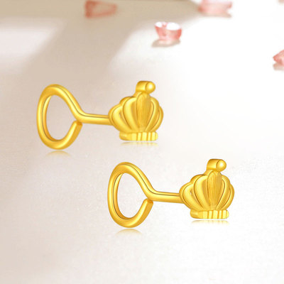 真牌珠宝黄金足金999典雅女王公主皇冠桂冠耳钉计价黄金gec8824