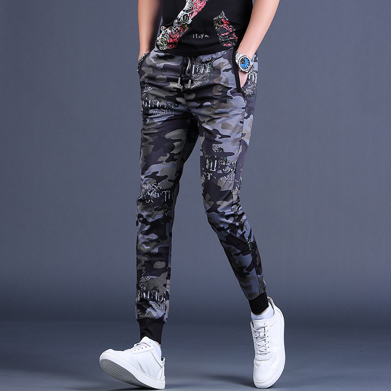 潮流个性迷彩男裤裤子夏季男士冰丝休闲裤弹力休闲裤