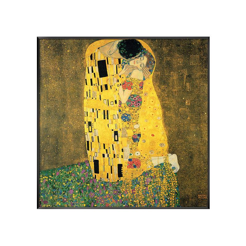 盐马手绘油画克林姆特拥抱名画玄关巨幅壁画现代装饰画