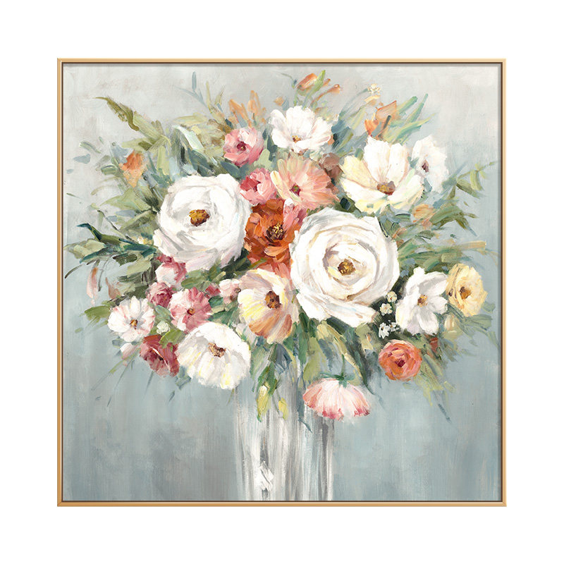 盐马手绘油画正方形花卉装饰画繁花背景墙壁画尺寸现代装饰画